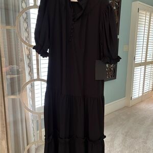 Tuckernuck Black Ruffled Tiered Puff Sleeve Dress